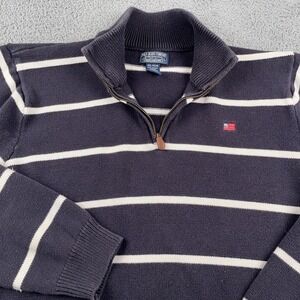 VTG Ralph Lauren Polo Jeans Co Sweater Mens 2XL Blue 1/4 Zip Chunky Knit Flag